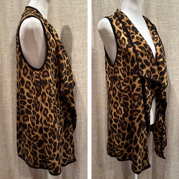 Sweet Lovely by Jen Leopard Print Open Front Waterfall Vest Women's Small - Picture 3 of 8